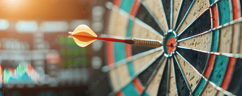 the dart is stuck on the target with stock market background, planning and setting financial goals, Choosing to invest in good assets that provide consistent returns the dart is stuck on the target with stock market background, planning and setting financial goals, Choosing to invest in good assets that provide consistent returns
