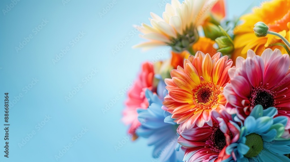 Fototapeta premium Close up photo of vibrant flowers with copy space