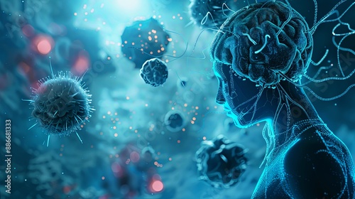 3d rendered illustration of a dna or virus, bacteria human on bluer background