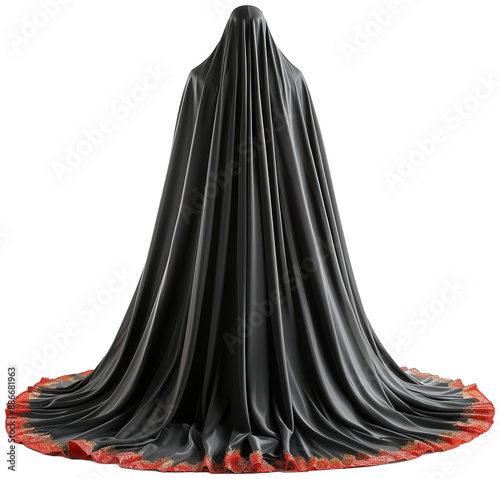 black cloaked figure with a red cape