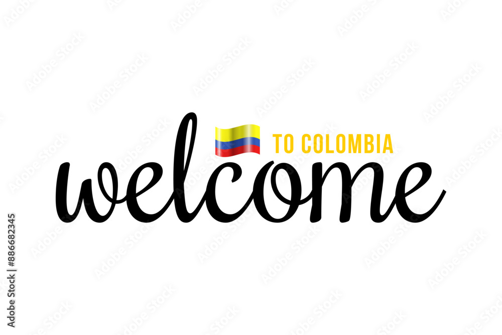 Welcome to Colombia lettering with 3d flag. Colombia welcome to message vector calligraphic text. Eps10 vector illustration Welcome to Colombia lettering with 3d flag. Colombia welcome to message vector calligraphic text. Eps10 vector illustration