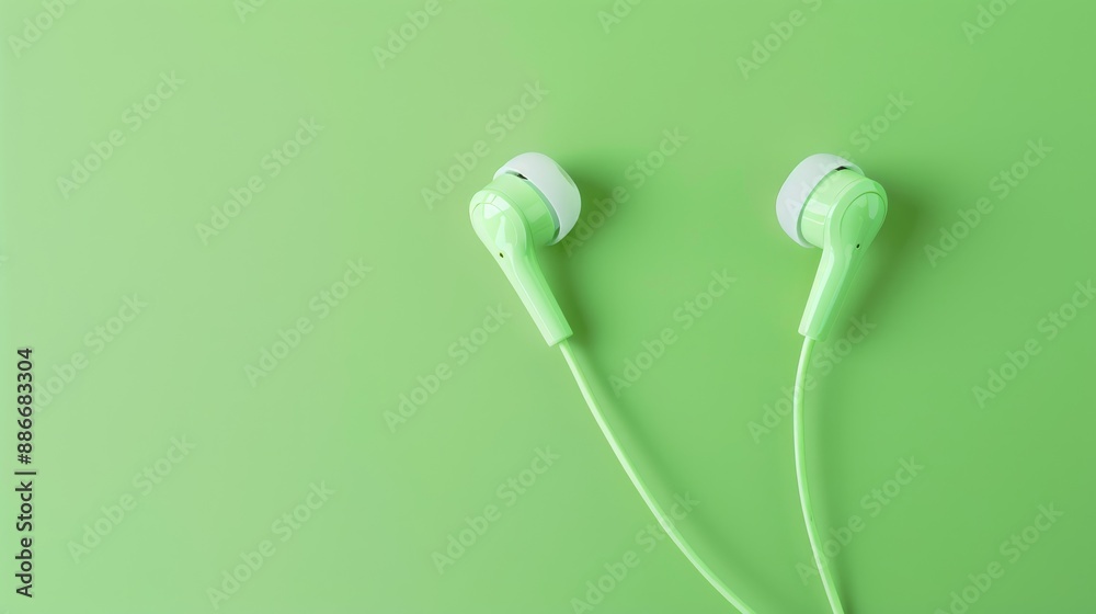 Earphone on green background with retro colors Earphone on green background with retro colors