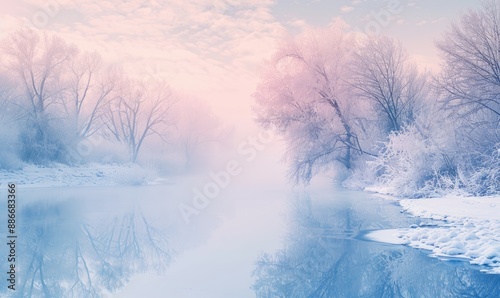 Winter Wonderland: A Misty River Scene