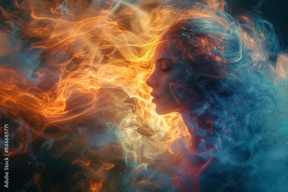 Fototapeta premium Consciousness soul of a woman onceptual AI generative illustration surreal fantasy art