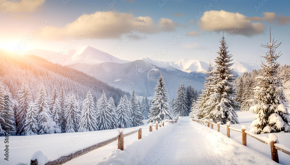 Fototapeta premium Verschneite Winterlandschaft mit Bergen 