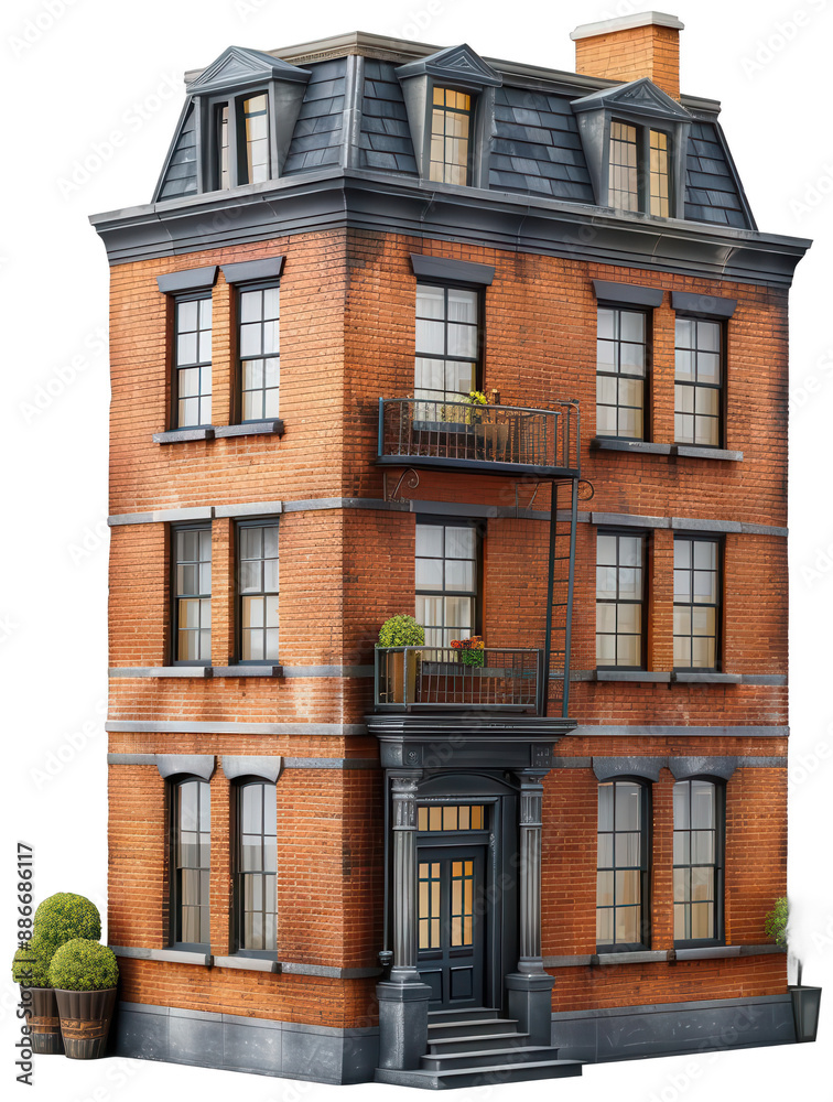 Fototapeta premium large brick building with a balcony and balconies