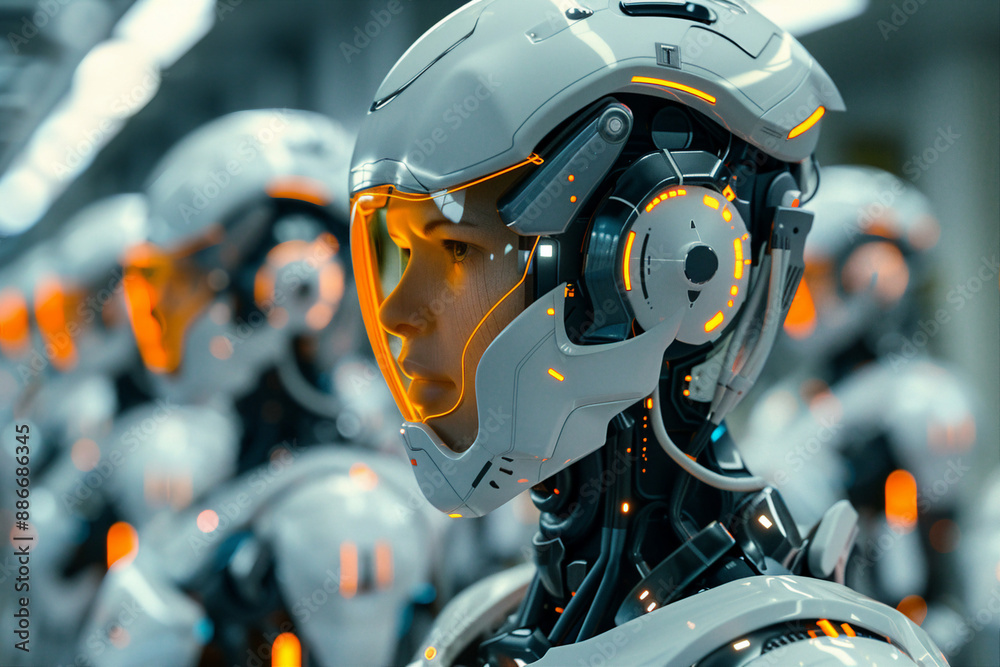 Creative Geerative AI artwork picture of futuristic modern technology robot in modern life human helper Creative Geerative AI artwork picture of futuristic modern technology robot in modern life human helper