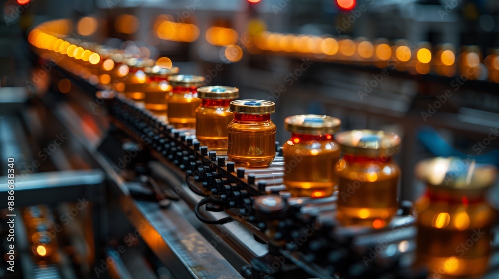 Vial Filling Line in Pharmaceutical Factory. Row of vials being filled with medicine on an automated production line in a pharmaceutical factory. Vial Filling Line in Pharmaceutical Factory. Row of vials being filled with medicine on an automated production line in a pharmaceutical factory.