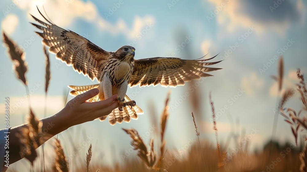 a kind hearted man releasing a hawk from his hand in air which was stuck in a wheat field, man freeing bird concept, bird freedom a kind hearted man releasing a hawk from his hand in air which was stuck in a wheat field, man freeing bird concept, bird freedom