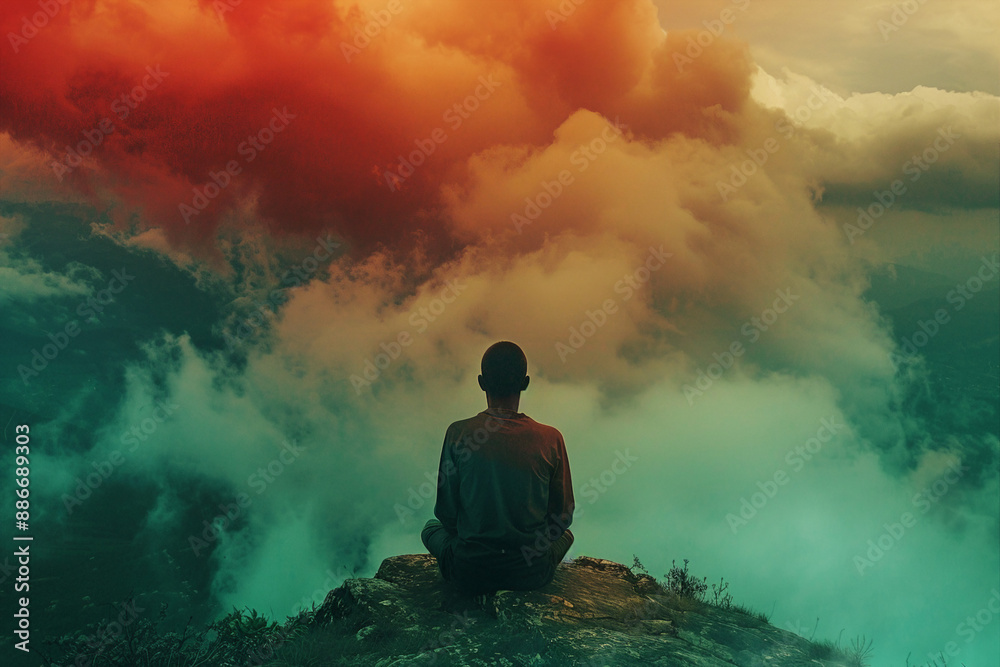 Buddhism concept Generative AI picture with people doing yoga in nature feel connection with buddha