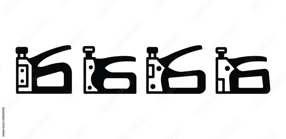 staple gun tool icon vector design black white color illustration collection set isolated