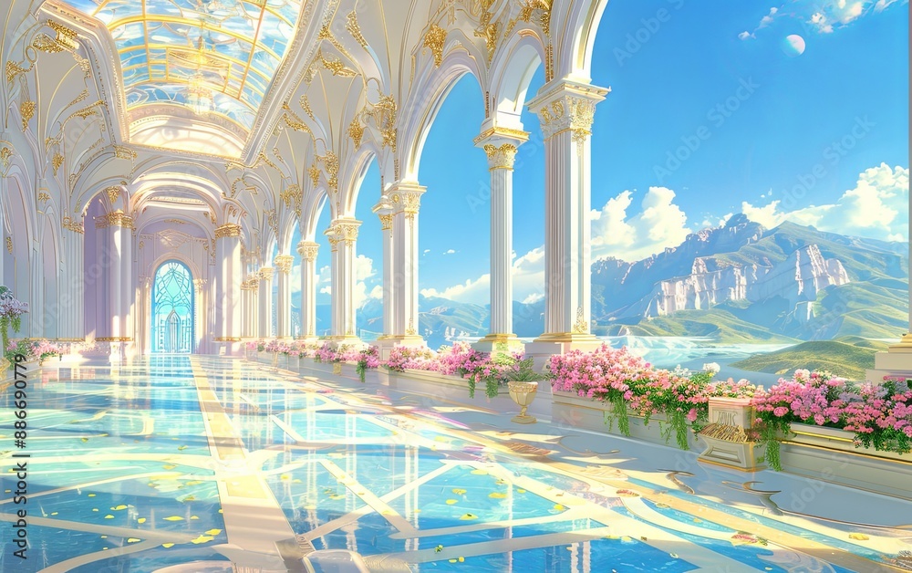 Obraz premium Futuristic Corridor with flowers