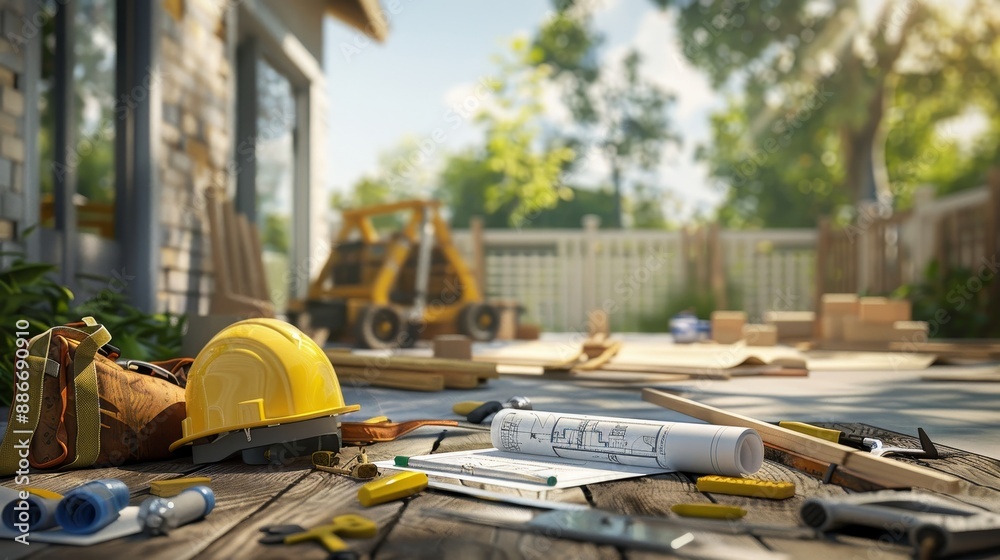 Blueprints and Tools Building Dreams on a Construction Site Blueprints and Tools Building Dreams on a Construction Site