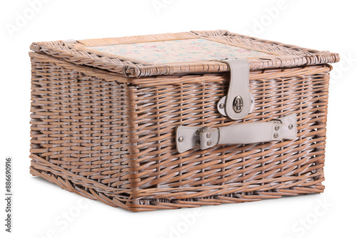 One picnic wicker basket isolated on white