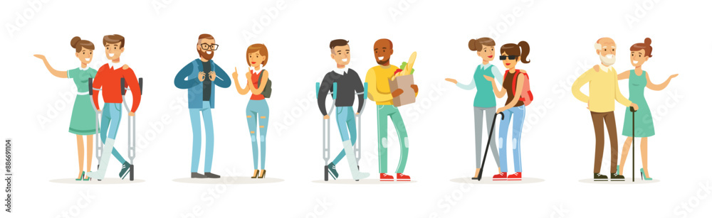Disabled People Character with Different Disability Vector Set Disabled People Character with Different Disability Vector Set