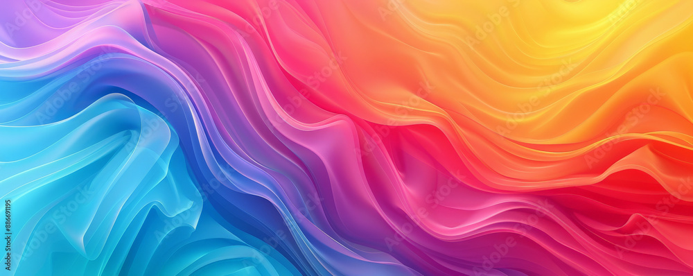 Fototapeta premium A striking rainbow gradient wave background with smooth, flowing lines and a seamless blend of vivid hues, creating a dynamic and visually striking visual.