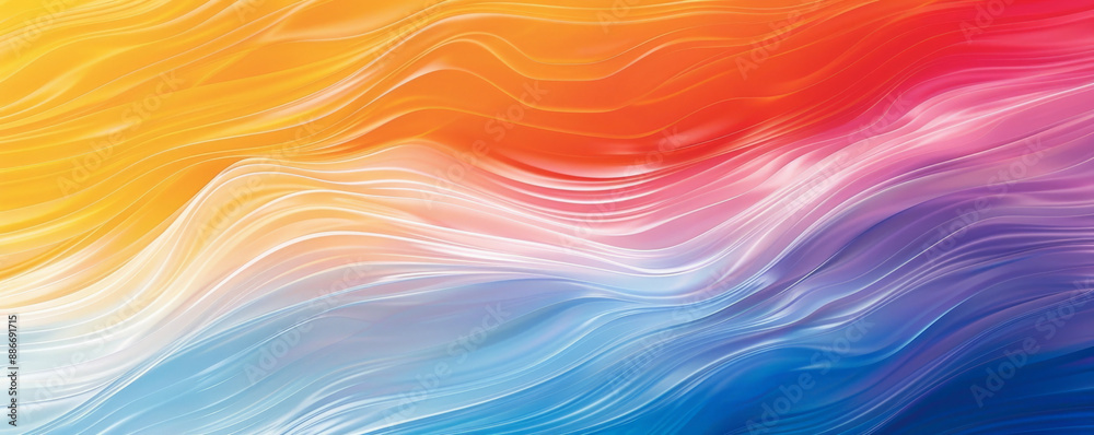 Obraz premium A radiant rainbow gradient wave pattern with soft, flowing lines and a smooth blend of colors from warm reds to cool blues, creating a visually stunning and dynamic effect.