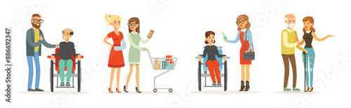Disabled People Character with Different Disability Vector Set