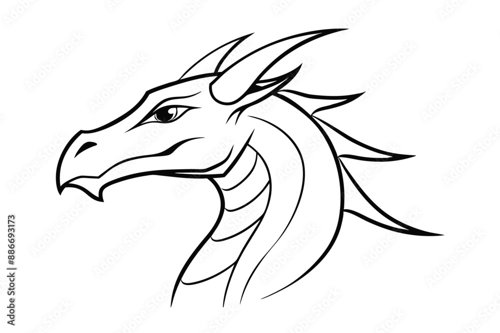 Elegant single line art of a dragon head in vector illustration design, perfect for prints. Elegant single line art of a dragon head in vector illustration design, perfect for prints.