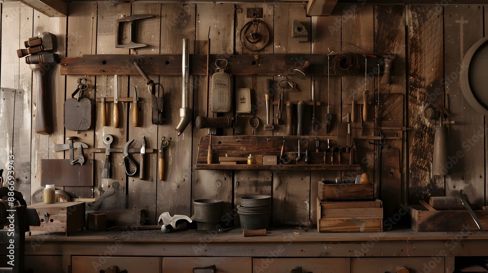 Set of carpenter's tools on wooden background. Set of carpenter's tools on wooden background.