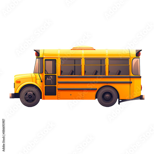 Vector illustration of a classic yellow school bus isolated on transparency PNG background, side view. Perfect for educational themes, transport designs, and vehicle-related projects. photo