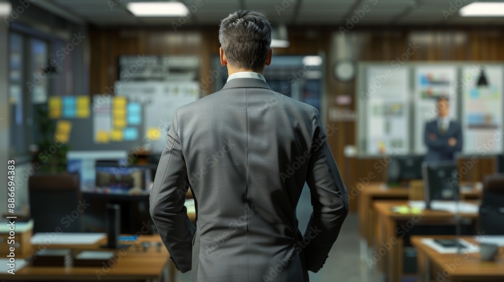 Businessman in a Modern Office Environment - Rear View Businessman in a Modern Office Environment - Rear View