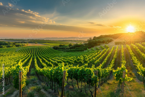 Wallpaper Mural A field of grape vines with a beautiful sunset in the background Torontodigital.ca
