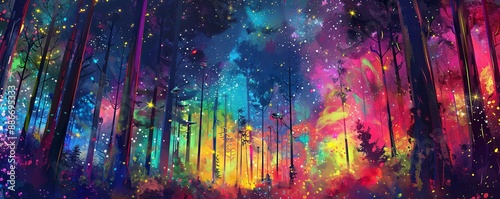 Wallpaper Mural Mystical Forest Night With Rainbow Sky Torontodigital.ca
