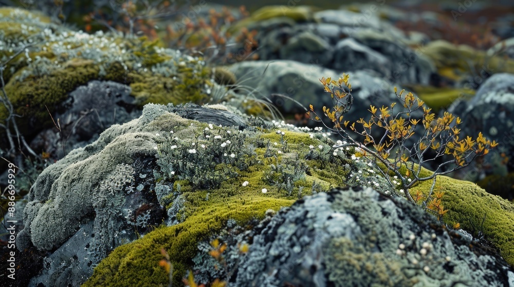 Nature scene in the north with lichen moss and snags Ample space for text Nature scene in the north with lichen moss and snags Ample space for text