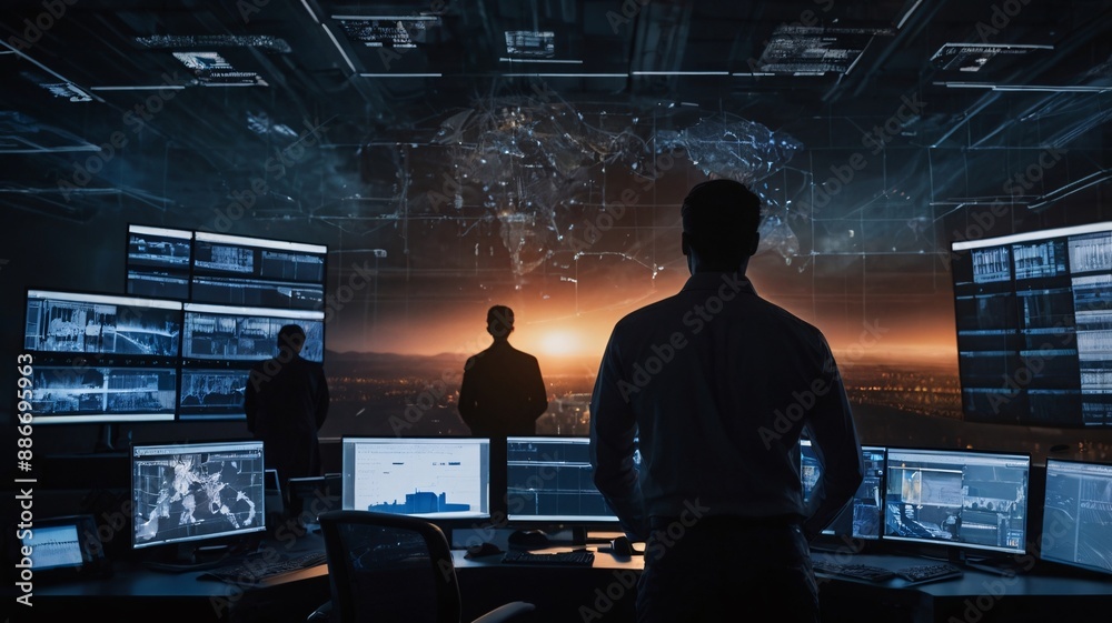 Illustration of a cybersecurity administrator ensuring digital protection and data security. Illustration of a cybersecurity administrator ensuring digital protection and data security.