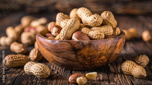 Peanuts on wooden table