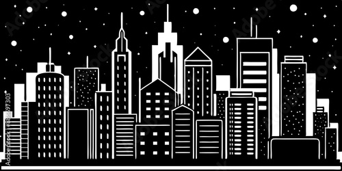 Cityscape Illuminated: Nighttime Glow and Skyscrapers Silhouette