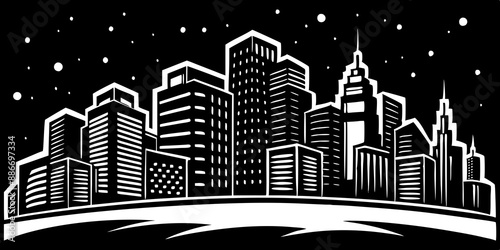 Cityscape Illuminated: Nighttime Glow and Skyscrapers Silhouette