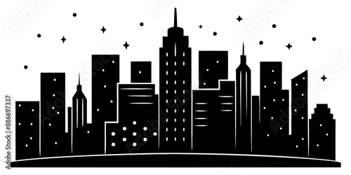 Cityscape Illuminated: Nighttime Glow and Skyscrapers Silhouette