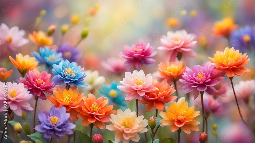 A vibrant and colorful field of dahlia flowers in full bloom