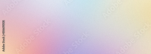 Abstract noisy gradient background in pink, blue and yellow colors. Color palette, colorful pattern with a soft noise effect. Holographic blurred grainy gradient banner texture