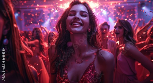 Elegant cocktail night prom party with jubilant attendees in chic attire