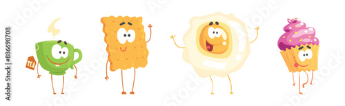 Funny Food Kawaii Character with Arm and Legs Vector Set
