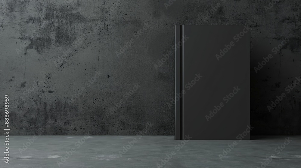 Grey book with clip standing upright empty space provided Grey book with clip standing upright empty space provided