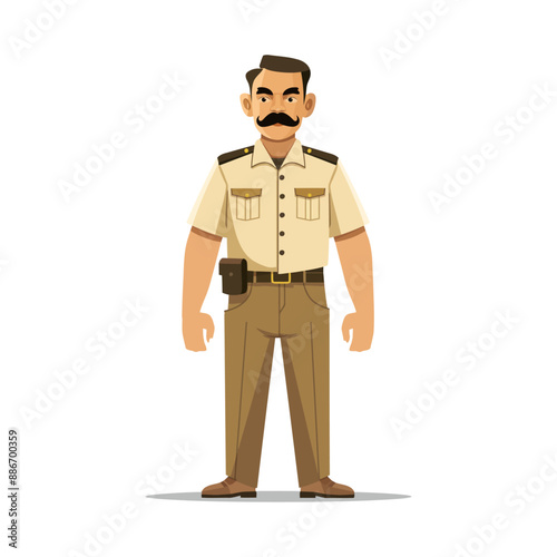Indian police officer in uniform standing with gun. Portrait of an Indian cop with gun. 