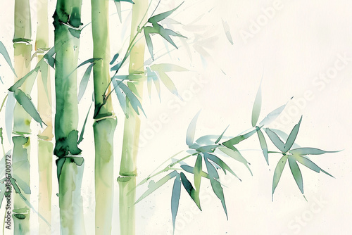 A painting of bamboo trees with a blue background photo