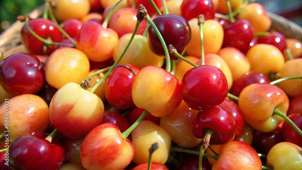 Gros plan cerises bigarreau napoléon Gros plan cerises bigarreau napoléon