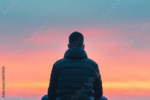 Solitary figure praying at dawn, representing death of night and renewal of day, Prayer Death Renewal, Dawn Renewal
