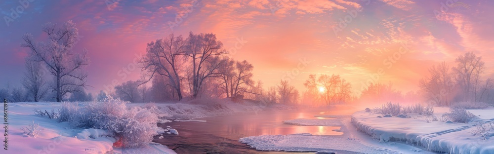 Winter Wonderland Sunrise Over a Frosty River Winter Wonderland Sunrise Over a Frosty River
