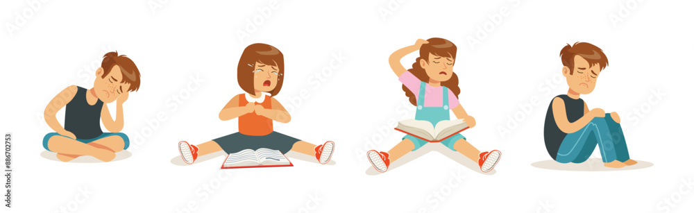 Sad Child Character Cry and Feel Unhappy Vector Set Sad Child Character Cry and Feel Unhappy Vector Set