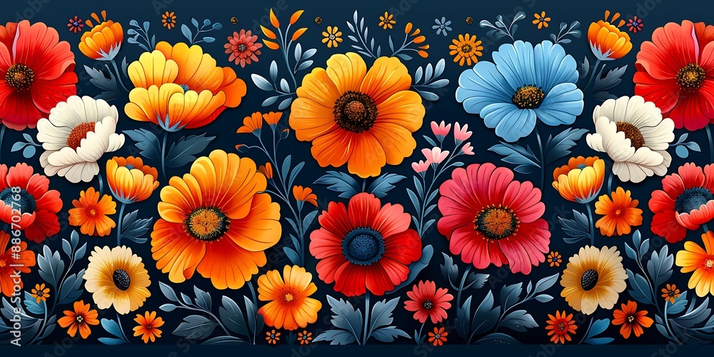 A Mexican pattern featuring vibrant floral motifs and intricate geometric shapes, bright colors, detailed textures, fine lines, cultural heritage, seamless design, hd quality. A Mexican pattern featuring vibrant floral motifs and intricate geometric shapes, bright colors, detailed textures, fine lines, cultural heritage, seamless design, hd quality.