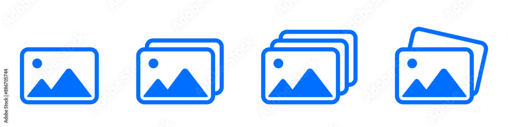 Gallery blue web icon. Image sign. Photo symbol. Camera pictogram. digital picture illustration. Gallery blue web icon. Image sign. Photo symbol. Camera pictogram. digital picture illustration.