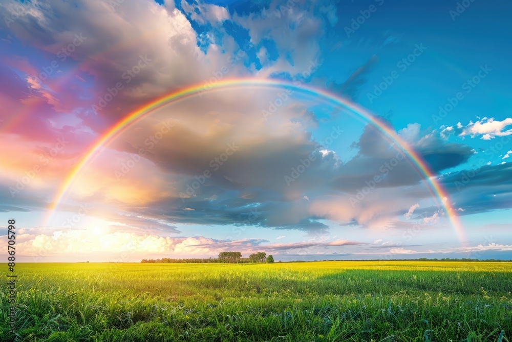 Rainbow Arcing Over a Field at Sunset Rainbow Arcing Over a Field at Sunset