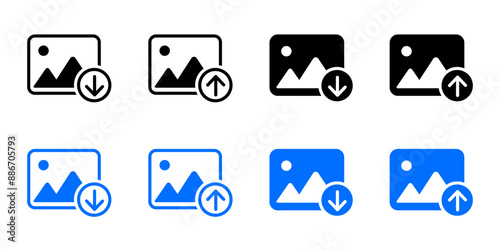 Gallery download icon. Image delete sign. Photo upload symbol. Edit picture illustration.