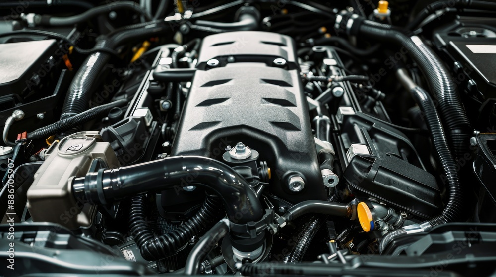 Close-up of a car engine compartment, showcasing detailed mechanical components with a metallic finish. Concept of automotive engineering, power, and technology.
Close-up of a car engine compartment, showcasing detailed mechanical components with a metallic finish. Concept of automotive engineering, power, and technology.